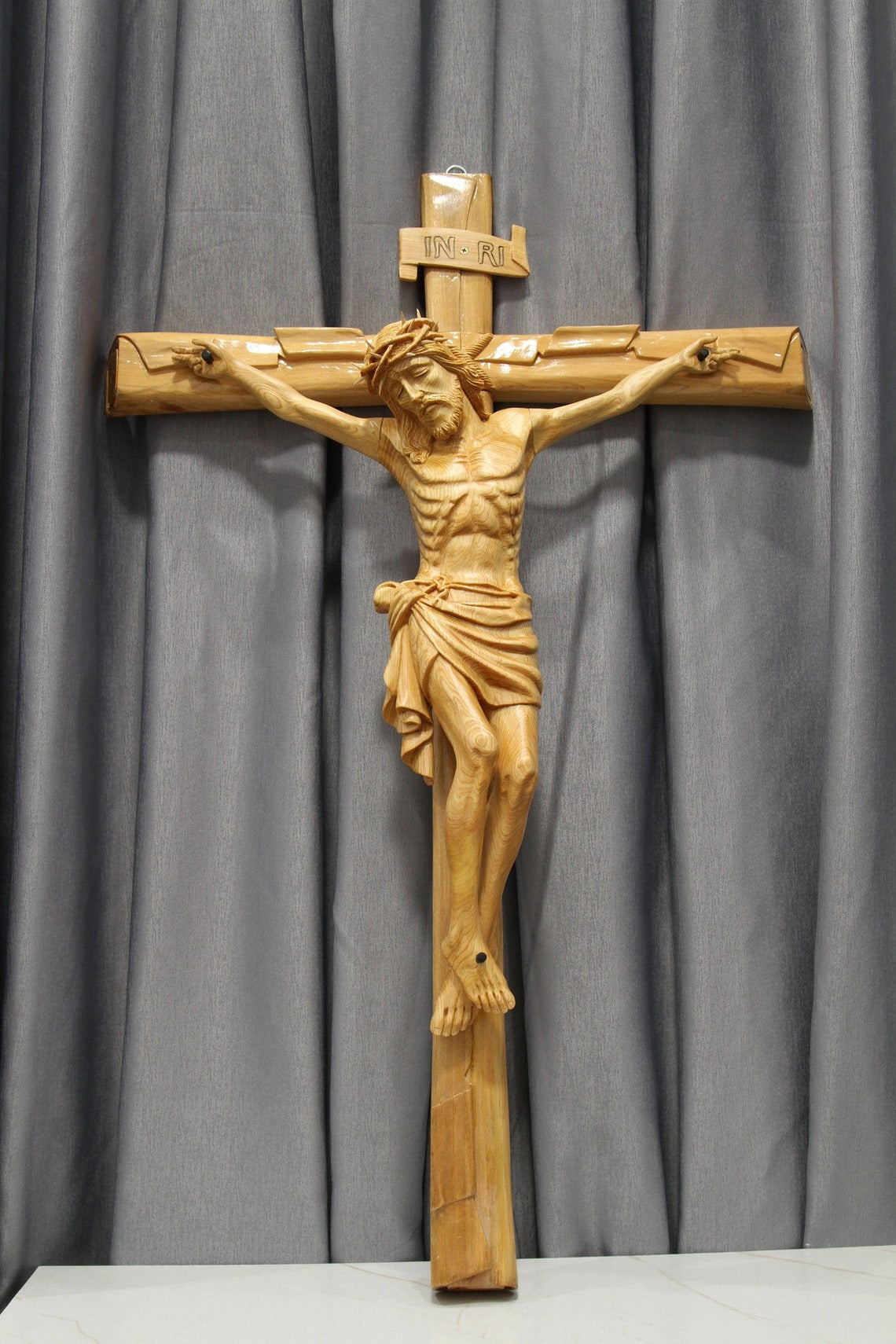Hand-carved Crucifix Large Sizes with INRI Inscription, Catholic Wall Cross, Jesus Cross Altar Catholic Devotion